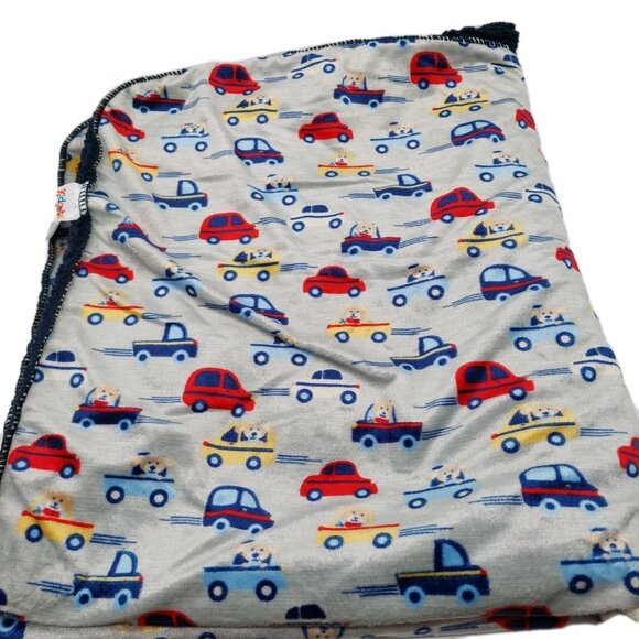Kidgets Car Vehicle Baby Blanket Gray Navy Blue Sherpa Automobiles 30x36 - Picture 1 of 6